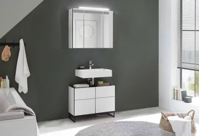 Produktbild von Badezimmer Badmöbel-Set VENEZIA 80 cm Weiß matt Spiegelschrank Wbu Set 4