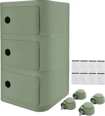 Produktbild von Nachttisch / Beistelltisch - 3 Ablagen - Universelle Rollen - Mobile Aufbewahrung - Für Schlafzimmer & Wohnzimmer - 32×32×63,3 cm - Grün