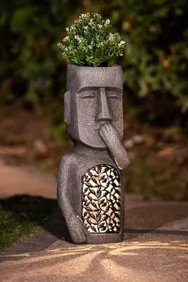 Obrázok produktu pre Solárna záhradná figúrka Moai Osvetlená dekoratívna figúrka Solárne svetlo 22x18x52 cm