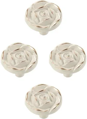 Imagen del producto de Pomo de puerta antiguo, forma de rosa - 31*31*23 mm - Zinc - Redondo - Blanco - Para puertas, armarios