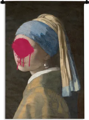 Produktbild von MuchoWow® Wandteppich Wandbehang Das Mädchen mit dem Perlenohrring - Johannes Vermeer - Rosa 120x180 cm Tapisserie Dekoration Wandtuch - Schlafzimmer - Dekorationen für das Haus
