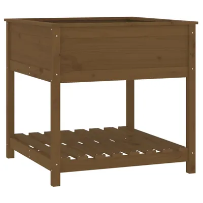 Image de vidaXL Bac à plantes avec étagère Marron miel 82,5x82,5x81 cm Bois de pin