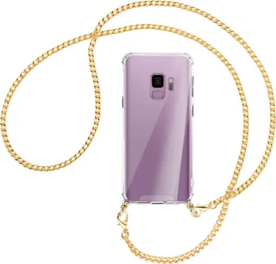 Produktbild von Handykette Backcover-Schutzhülle mit Band (Metall goldfarben) für Samsung Galaxy S9 - goldfarbene Kette