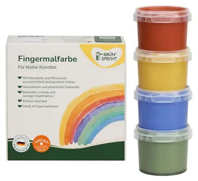 Obrázek produktu pro Prstové barvy – žlutá, červená, modrá, zelená | Zelený pěnkava