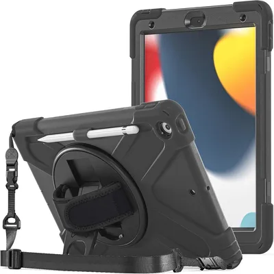 Schockbeständige Hülle für iPad 10,2 Zoll - Rugged Schutzhülle mit drehbarem Ständer und Schultergurt