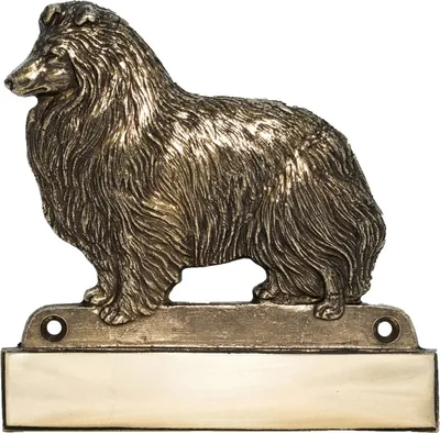Zdjęcie produktu dla Tabliczka z napisem "Shetlandczyk" i motywem psa, mosiężna tabliczka z imieniem, personalizowana tabliczka na drzwi z nazwą marki Art-Dog