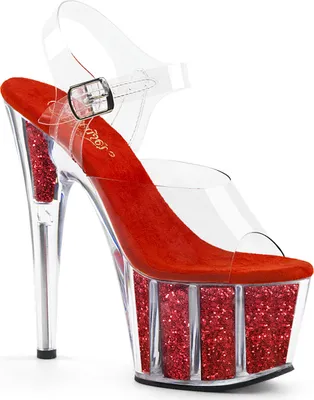 Produktbild von ADORE-708G Damen Sandale von Pleaser, Transparent Rot , EU 35, US 5
