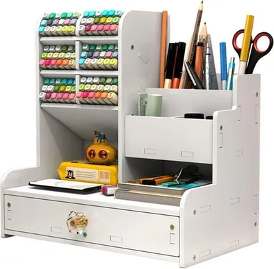 Productafbeelding van Famanu houten potloodhouder - Multifunctionele bureauorganizer met lade