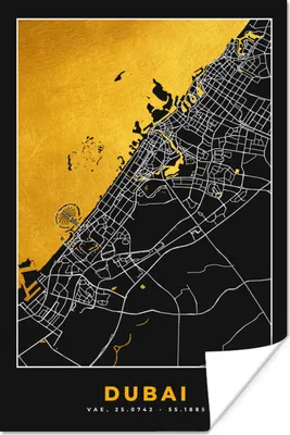 Produktbild von MuchoWow® Poster Gold - Stadtplan - Dubai - Karte 60x90 cm - Wanddekoration