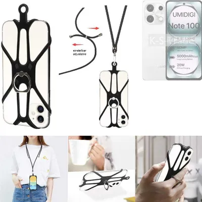 Produktbild von K-S-Trade 3in1 Handykette Handyband Handykordel Halsband Smartphone-Ring Handy-Ring kompatibel mit UMIDIGI Note 100 Fingerhalterung Handyring