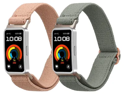 Produktbild von kwmobile 2x Uhrenarmband für Huawei Band 10 / 9 / 8 Armband - Fitnesstracker Band Set aus Nylon - Ersatzarmband Smartwatch - Grün Altrosa