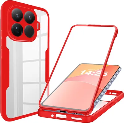 Produktbild von 360 Grad Rundum Schutz Handyhülle für Xiaomi 15T Pro Full Cover Vollschutz Case Farbe: Rot