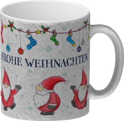 Produktbild von Frohe Weihnachten Glitzer-Glitzer-Kaffeebecher mit Weihnachtsmann Motiv