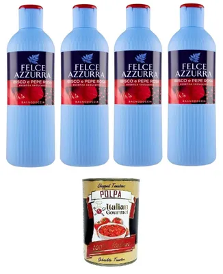 Produktbild von Felce Azzurra Bagnodoccia Ibisco e Pepe Rosa Körperwäsche,Duschgel Hibiskus und Rosa Pfeffer Unverwechselbarer Duft, 4x 650ml + Italian Gourmet polpa 400g