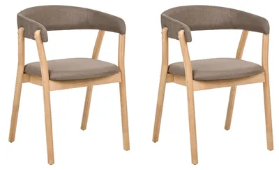 Produktbild von BELIANI Esszimmerstuhl 2er Set Braun Stoffbezug Gepolstert mit Armlehnen Helle Holzbeine Klassischer Stuhl mit Polstersitz für Wohnzimmer Esstisch