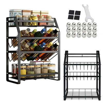 Produktbild von XMTECH 4-poziomowy stojak na przyprawy stojak na przyprawy półka na przyprawy organizer na blat kuchenny z zabezpieczeniem antypoślizgowym 35x20x53cm