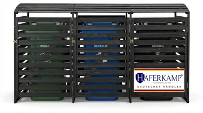 Produktbild von Mülltonnenbox 3er ARKADE | HxBxT 112x219x92cm | für 3x 240-Liter-Tonnen | Holz Anthrazit | Mülltonnenverkleidung Müllbox, KI-generiertes Bild