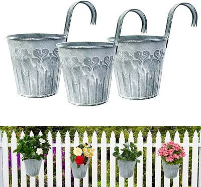 Produktbild von Hängende Blumentöpfe 6 Stück, Retro Metallblumentöpfe, Haken für Balkon, Garten, Wanddekoration
