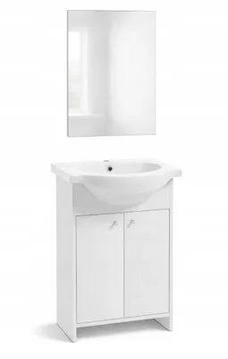 Produktbild von Badezimmerschrank mit Waschbecken und Spiegel, 85 x 65 cm, freistehend, Weiß, praktisch