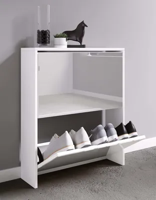 Produktbild von VCM Holz Schuhschrank | Maße: H. 73 x B. 63 x T. 17 cm | 2 Klappen mit Spiegel - Stido L