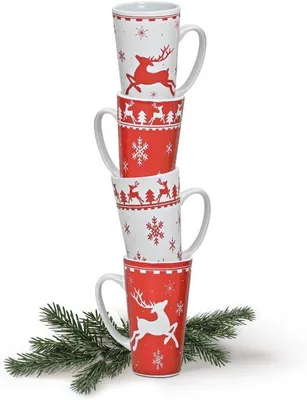 Productafbeelding van Set van 4 grote kerst mokken - 450 ml - Vaatwasmachine- en magnetronbestendig