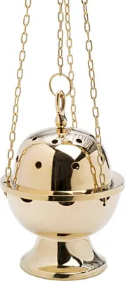 Produktbild von Rauchfassschwenker Räucherfaß mit Kette 75cm Innenschale Deko Gold Messing 7633