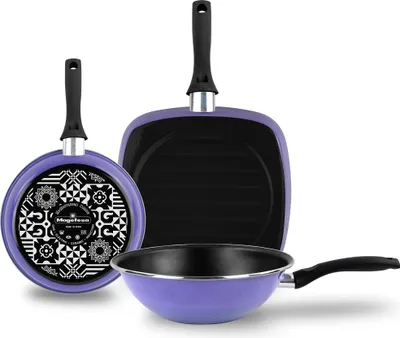 Immagine prodotto di Magefesa Very Peri set padelle a induzione, padella grill, wok 24-28 cm, rivestimento antiaderente  viola