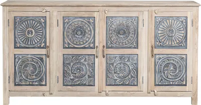 Produktbild von Marrakesch Vintage Sideboard mit Türen aus Teak Holz massiv 180cm groß als Wohnzimmer Möbel | Boho Ethno Deko Kommode Komode Abelina für stilvolle Aufbewahrung im Esszimmer & Schlafzimmer