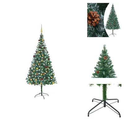 Image de vidaXL Sapin de Noël artificiel avec éclairage boules cônes 210 cm - Sapins de Noël
