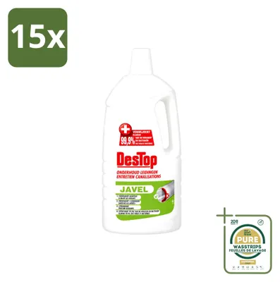 Produktbild von 15 x DesTop Abflussreiniger 4-in-1 mit Chlor und Zitronenduft 1,5 l - Vorratspackung - 15 Stücke