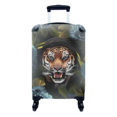 Produktbild von MuchoWow® Koffer Handgepäck Trolley Rollkoffer Kleine Reisekoffer mit 4 Rollen - Tiger - Blumen - Pflanzen - Cabin Size < 55x40x23 cm & 55x40x20 cm - Fotokoffer - Kabinenkoffer - Boardgepäck - Reise-Box - Reisekoffer - Reisegepäck - Koffer mit Bild - Trolley für Kinder