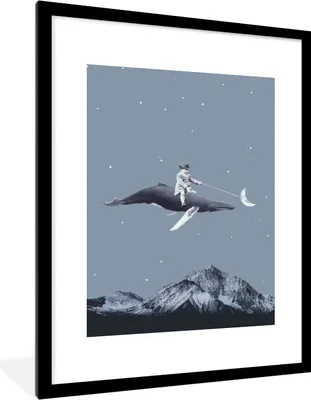 Produktbild von MuchoWow® Gerahmtes Poster Weltraum - Junge - Mond - Wal 60x80 cm - Poster mit Schwarzem Bilderrahmen Wandposter Rahmen Foto Bilder - Wohnzimmer - Dekorationen - Prämie