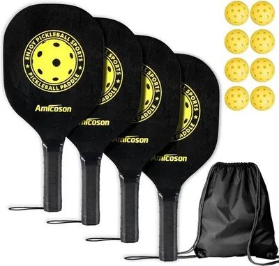 Produktbild von Famanu Pickleball Paddles - Set aus 4 Holzschlägern mit Tragetasche