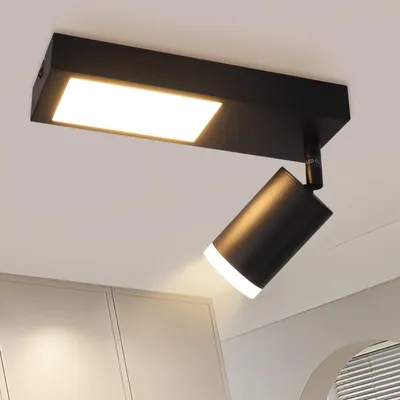 Image de ZMH, lampe plafonnier LED, une ampoule, noire, projecteur de plafond, 10W, culot GU10, 3000K, lampe de plafond moderne, éclairage pour couloir, cuisine, chambre, salon