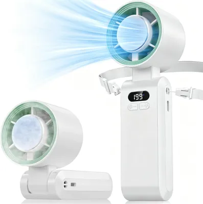 Produktbild von Handventilator, Tragbarer Ventilator,  Mini Lüfter, Mini Ventilator, Nackenventilator, 1-199 Geschwindigkeiten, mit Kühlfunktion, 5000mAh Akku