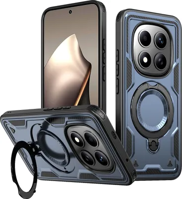 Immagine prodotto di Custodia a doppio strato per Xiaomi Redmi Note 15 Pro 5G, custodia protettiva magnetica con anello e supporto Blu