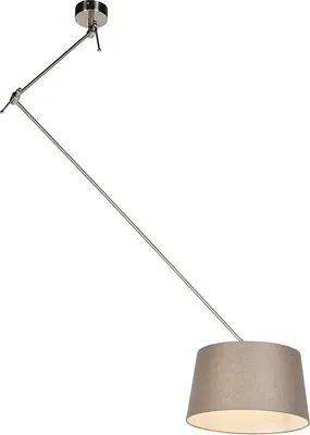 Produktbild von QAZQA - Landhaus I Vintage I Rustikal Hängelampe I Pendellampe I Pendelleuchte mit Leinenschirm taupe 35 cm - Blitz I Stahl I Silber I nickel matt I Wohnzimmer I Schlafzimmer - Leinen Zylinder I Längl
