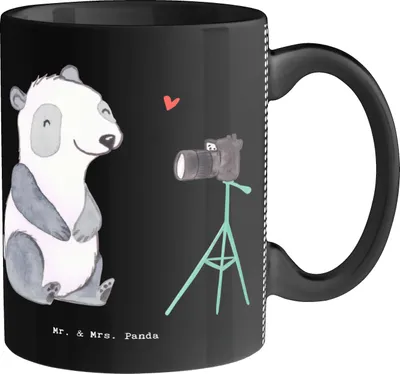 Produktbild von Mr. & Mrs. Panda Becher Vlogger Herz - Schwarz - Geschenk, Teetasse, Keramikbecher, Tasse, Kaffeetasse, kaffeebecher keramik