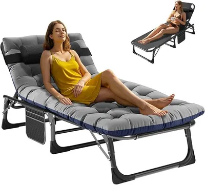 Imagen del producto de Cama plegable para camping, con capacidad de carga de 200 kg, ideal como cama de invitados, cama plegable, tumbona de jardín o silla reclinable. Incluye colchón, bolsillo lateral y reposacabezas, perfecta para uso en exteriores, interiores, jardines, campings y viajes. (Color gris, plegable)