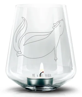 Produktbild von Mr. & Mrs. Panda Laterne Stinktier Yoga - Transparent - Geschenk, Stinker, Kerzenhalter Glas, Wildtier, gravur, Liebe, Namaste, Teelichthalter, Windlicht