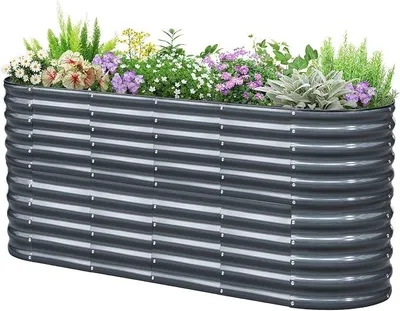 Produktbild von Hochbeet Verzinkter Stahl flanzkasten Gartenkasten 200 x 60 x 87 cm Grau Gartenbeet Frühbeet Garten für Blumen, Obst, Gemüse