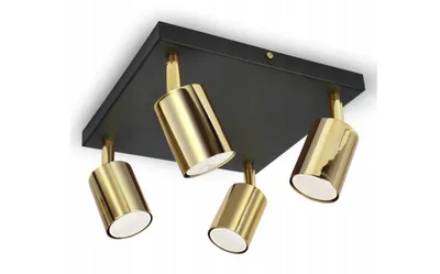 Zdjęcie produktu dla LUXOLAR Lampa sufitowa 4-punktowa regulowana GU10 LED 25W kolor czarny/złoty - Lampa sufitowametalowa SPOT - idealna do salonu, biura, sypialni