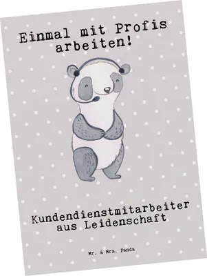 Produktbild von Mr. & Mrs. Panda Postkarte Kundendienstmitarbeiter Leidenschaft - Grau Pastell - Geschenk, Grußkarte, Customer Service, Witzig, Postkarten, Callcenteragent, Spruch