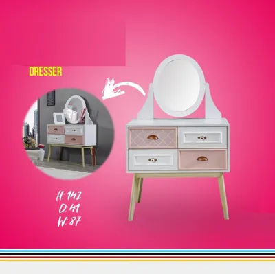 Produktbild von Kommode mit Spiegel Luxus Konsole Kommode Rosa Kinderzimmer Möbel Neu
