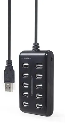Produktbild von Gembird 10-Port USB 2.0 Hub in Schwarz - Kompaktes Multifunktions-Ladegerät
