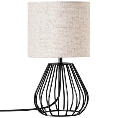 Produktbild von EDISHINE Nachttischlampe, Vintage Tischlampe aus Metall und Stoff, Schwarz, 29cm