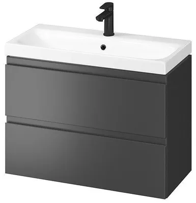 Produktbild von Cersanit | Set Waschbeckenunterschrank Moduo Slim 80 - mit Waschbecken - Dunkelgrau - 79,5 X 62 X 37,5 Cm - 2 Schubladen - Badmöbel Set