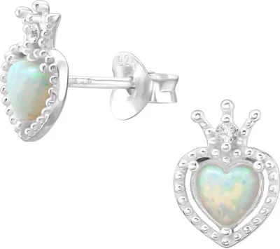 Produktbild von Ohrringe Ohrstecker 925 Sterling Silber Herzkrone mit Zirkonia und synthetischem Opal
