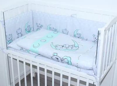 Produktbild von Baby Bettwäsche für Beistellbett 40x90cm Set mit Nestchen Spannbettlaken 6 teilig - D26- Bärchen Minze