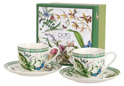 Produktbild von DUO 2er-Set Espressotassen FLOWER DREAM, 90 ml mit Untertassen, New Bone China Porzellan